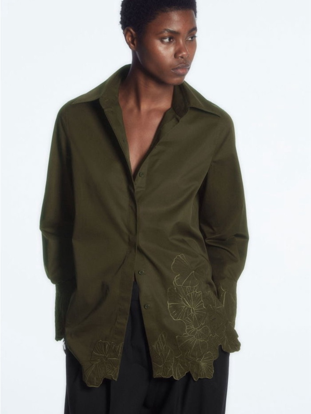 Christian Lacroix Green Floral Accent Button Front Shirt Women Sz S Overzid